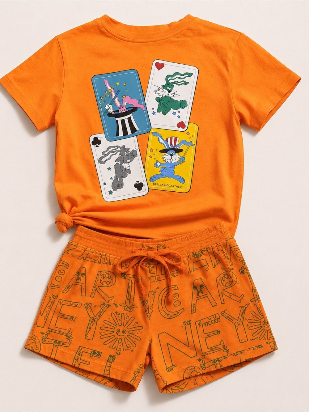 Stella McCartney Kids Matching Set Orange Graphic Tee & Boy Shorts Size 5/6Y